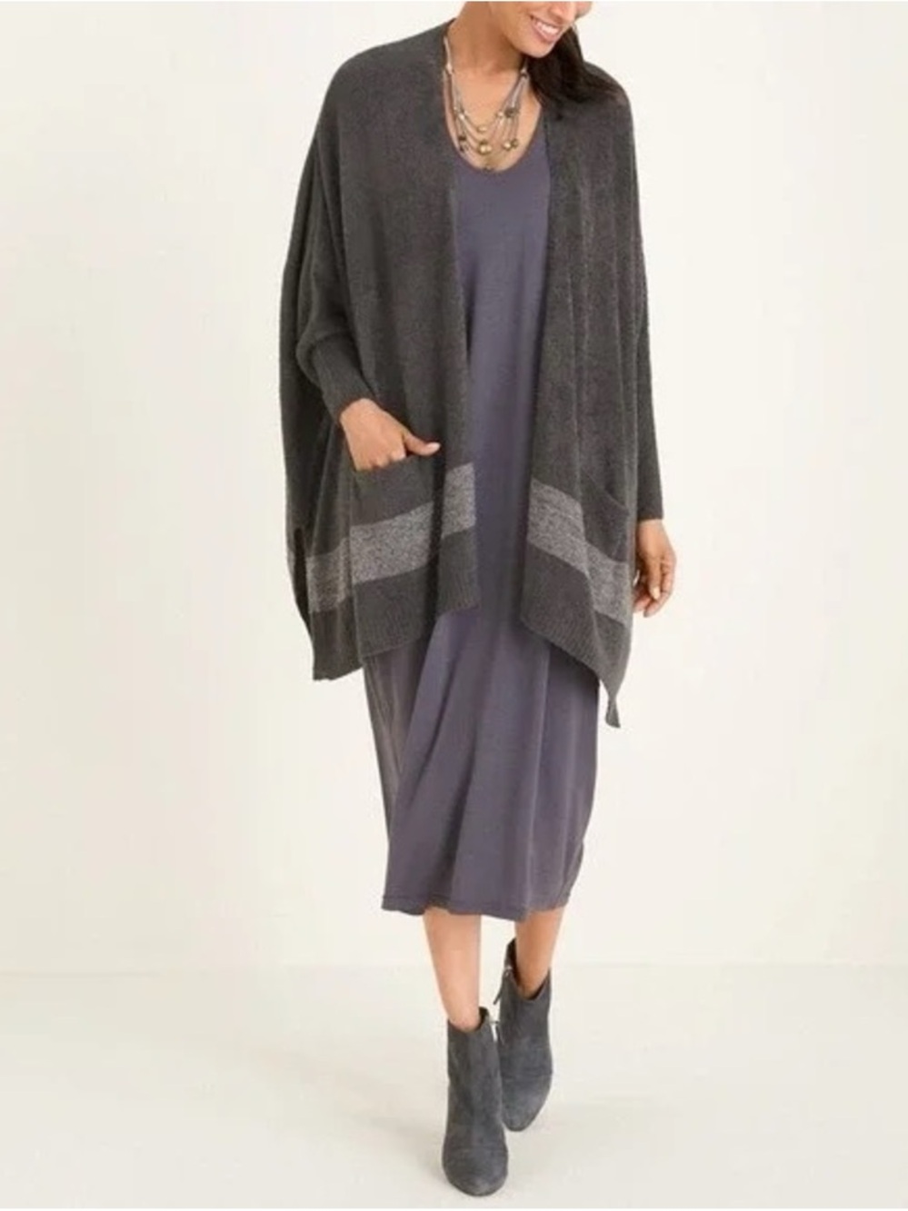 Barefoot Dreams CozyChicLite Cliffside Wrap Shawl One Size Black Graphite 902